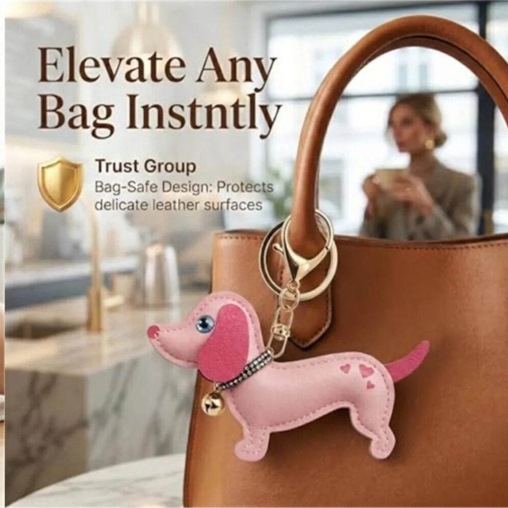Handmade Leather Dachshund Pink Keychain & Bag Charms, Wiener Dog Gift new